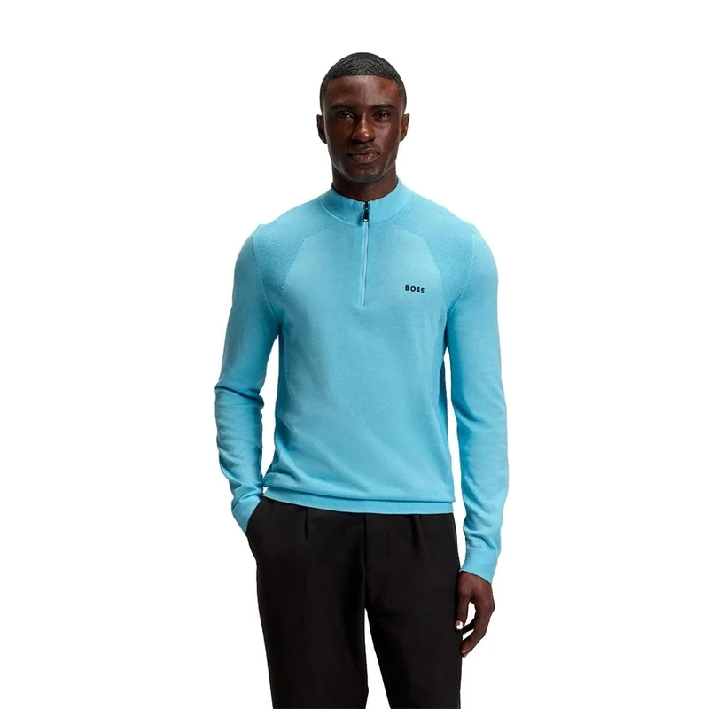 BOSS Mens K Momentum-Lite MN Cotton-Blend Sweater with Quarter Zip and Body-Mapping