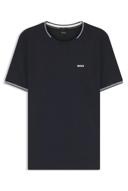 BOSS Mens Taul Stretch-Cotton T-Shirt with Logo and Stripes - Image 1