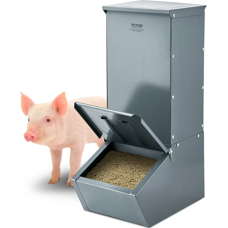 VEVOR Hog Feeder, 2.2 Bushel Capacity, Single Door Pig Feeder, Heavy Duty Steel Piglets Feeder, Multipurpose Trough Creep Feeder, Outdoor Livestock Feeder Farm Accessory for Feeding up to 5 Hogs