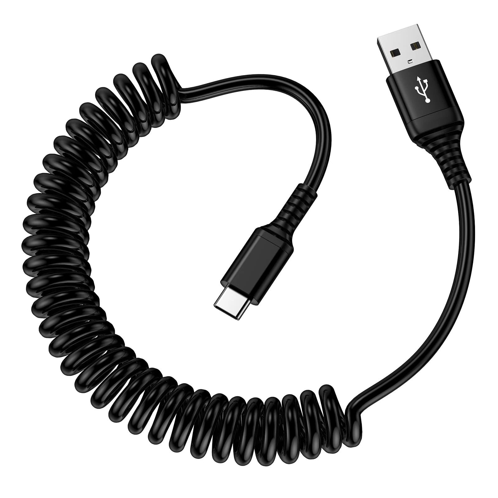 Coiled Cable USB C,USB A to USB C Phone Charger Cable Fast Charging,Android Car Type C Spring Data Lead for Samsung Galaxy S25 S24 S23 S22 S21 S20 A55 A54 A35 A15 A16,iPhone 17 16 15 Pro,Google Pixel