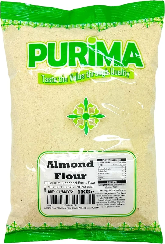 Almond Flour 5KG – Extra Fine - Finely Ground Almonds 1 KG Meal Premium Natural Blanched Powder Low Carb Gluten Free Baking Primal Keto Bread Paleo Diets Vegan PURIMA Bulk macaroons