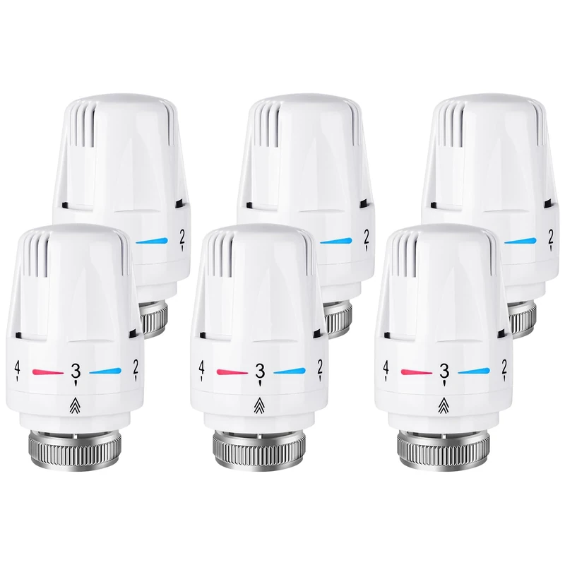 Flintronic 6PCS Thermostatic Radiator Valve Head, M30 x 1.5 TRV Radiator Thermostat Valve Replacement Head, Automatical Temperature Control Heating System, Universal for Home Office, White