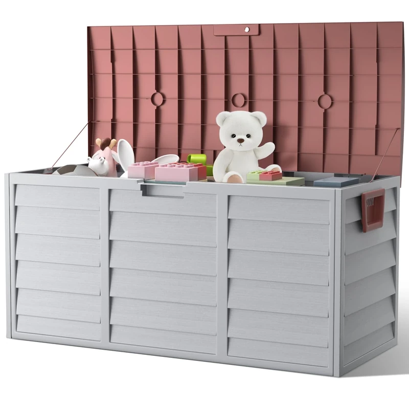 The Fellie Outdoor Storage Box with Wheels - 290L Lockable Waterproof Plastic Container for Garden Tools, Cushions, Toys, 112x49x54cm, Grey