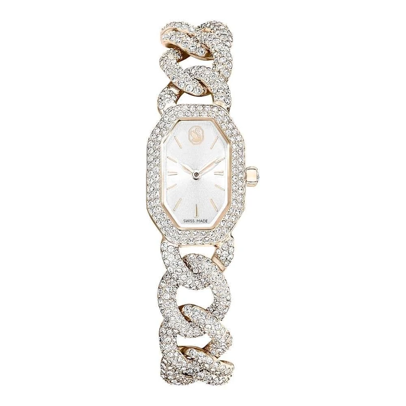 Swarovski Dextera Stainless Steel Swiss Watch with Crystal Bracelet for Women, White/Rose Gold, White/Rose Gold, Classic