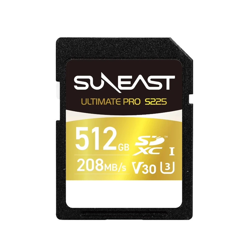 SUNEAST (Japan) 512GB ULTIMATE PRO GOLD V30 U3 C10 UHS-I S225 SDXC Memory Card Read: 208MB/s Write: 170MB/s with TLC NAND