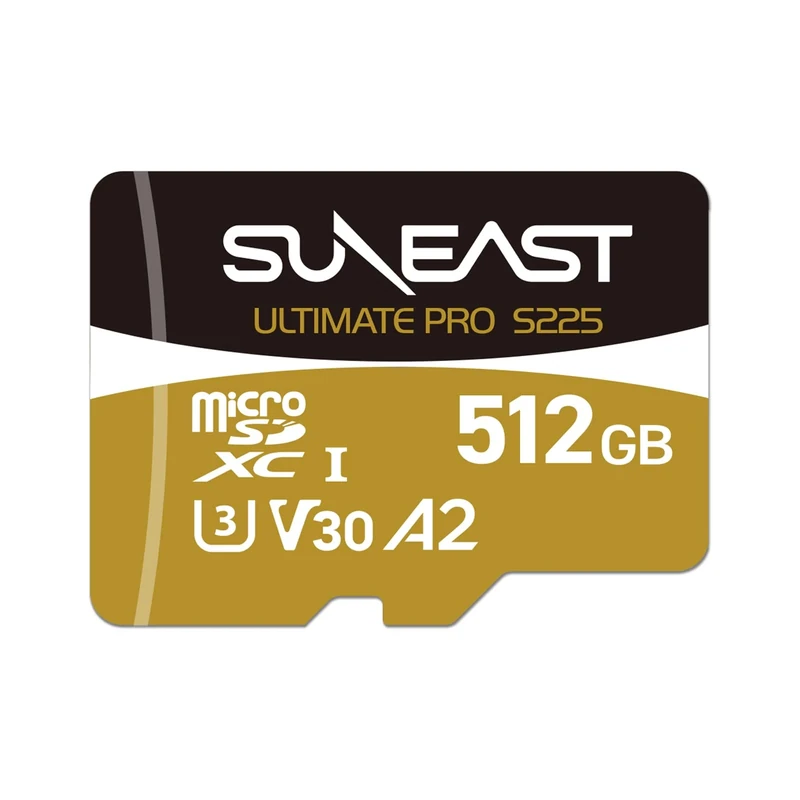 SUNEAST (Japan) 512GB ULTIMATE PRO GOLD S225 V30 A2 C10 DDR225 UHS-I MicroSDXC Memory Card Read: 208MB/s Write: 170MB/s for Action Cameras/Drones/Dashcam
