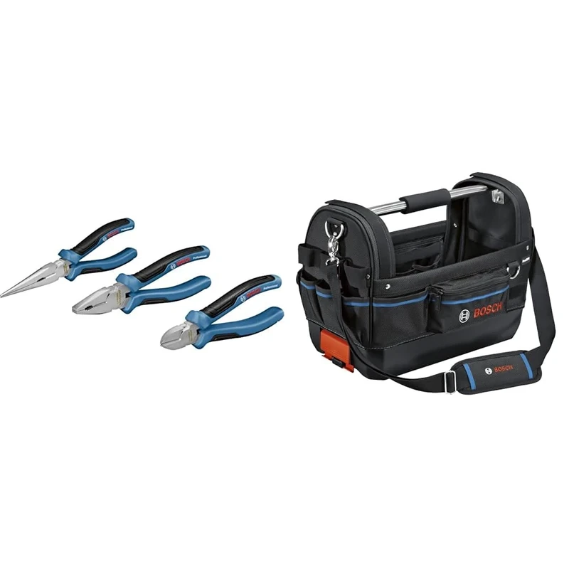 Bosch Professional Three-Part Pliers Set + GWT 20 Tool Bag, Blue