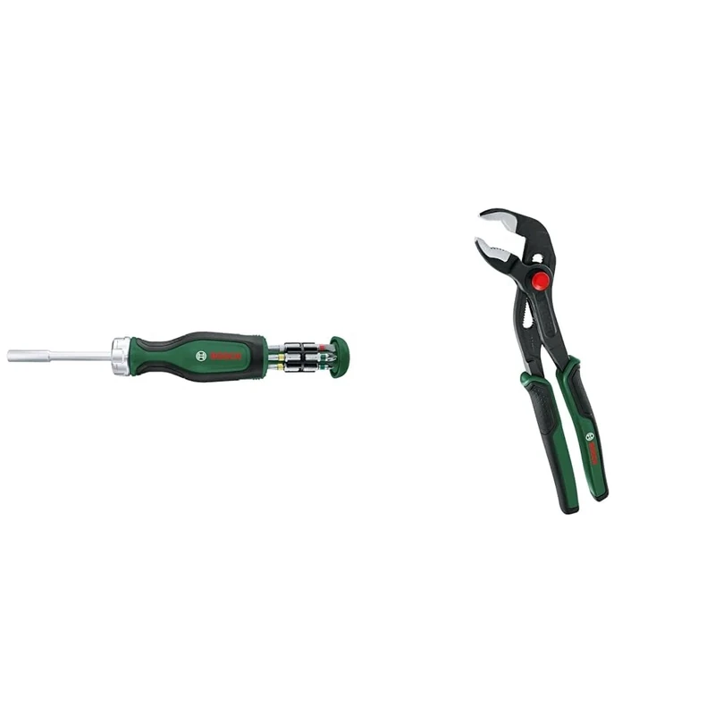 Bosch Home and Garden Rachet Screwdriver with 12 Bits + Water Pump Pliers