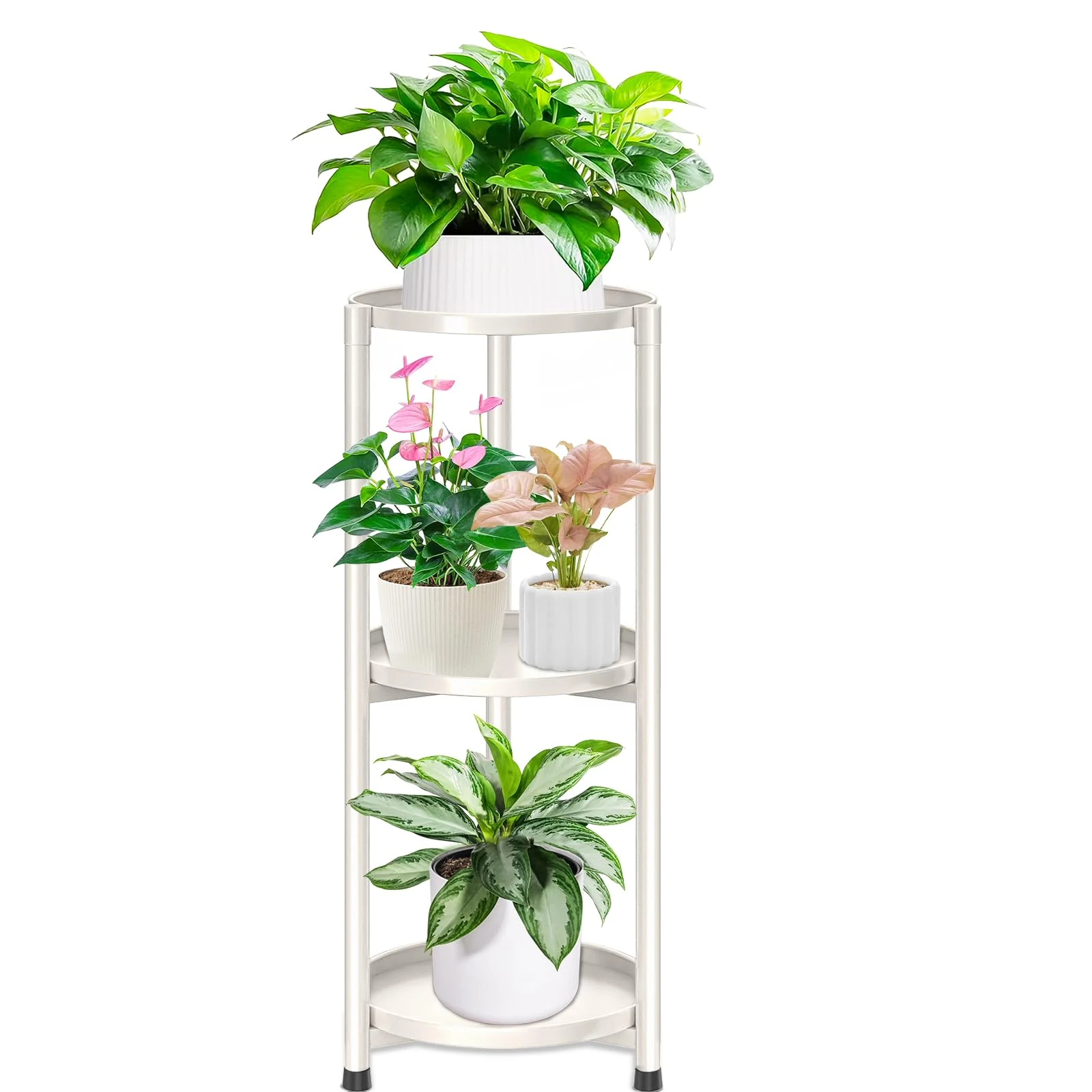 KHayRovies 3 Tier White Plant Stand Indoor Tall, Corner Round Plant Stand for Indoor Multiple Plants, Metal Flower Pot Stands Outdoor Holders Plant Shelf Display Rack for Balcony Living Room
