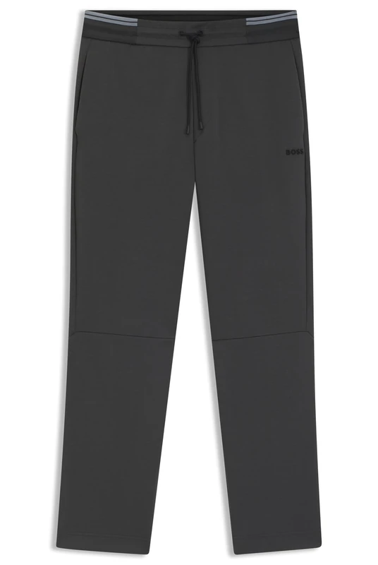 BOSS Mens Hadim Zone Cotton-Blend Tracksuit Bottoms with Striped Waistband