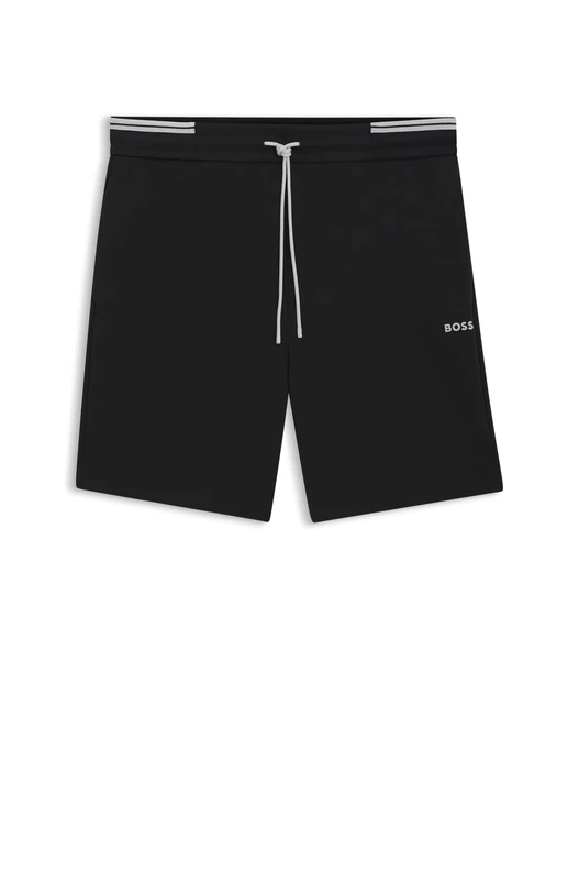 BOSS Men's Zone Cotton Blend Shorts with Stripe Detail, 001black, XS