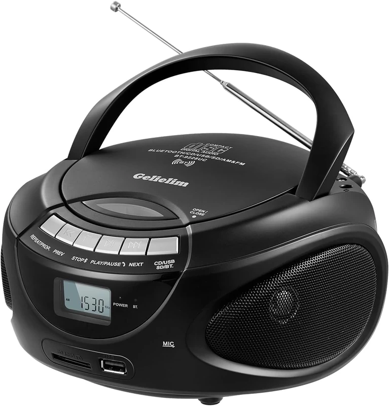 G Keni Portable CD Player Boombox with Bluetooth, AM/FM Radio, CD Boombox Support USB, SD, MMC Drive, Aux Input, Headphone Jack, Volume Stereo Sound, LCD Display, Mains and Battery