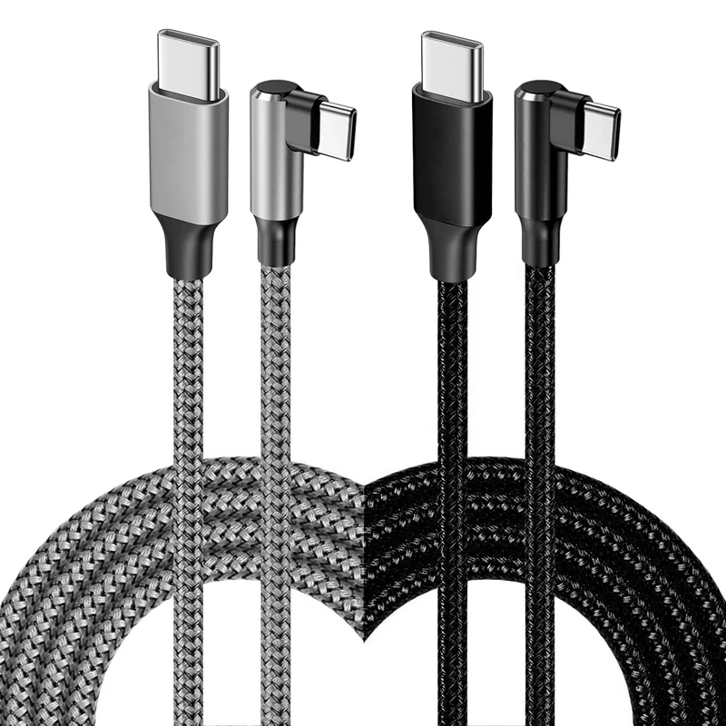100W USB C to USB C Cable Fast Charging 2 Pack 3FT+6FT Right Angle Type C to Type C Charger Cord Usbc to Usbc Braided for iPhone 16 15 Pro Max MacBook iPad Pro Samsung Galaxy S24 S23 S22 Pixel Switch