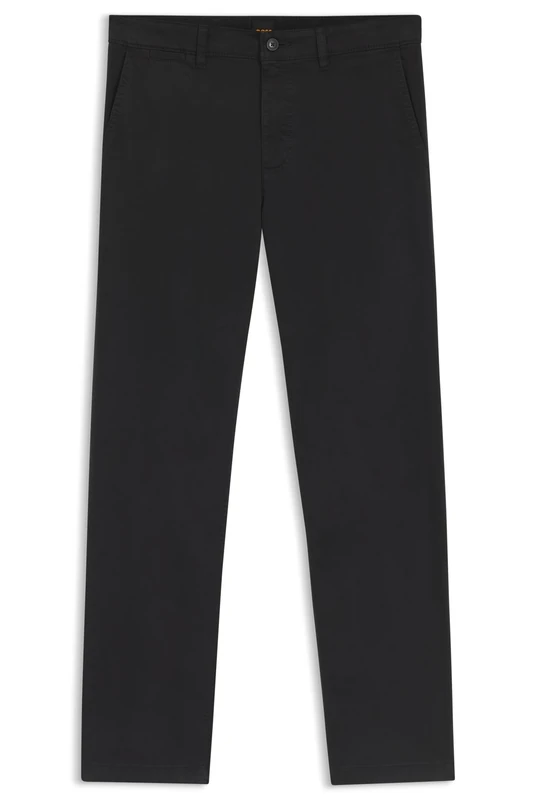 BOSS Mens Chino-Regular-1 Regular-fit Trousers in Stretch-Cotton Satin Black