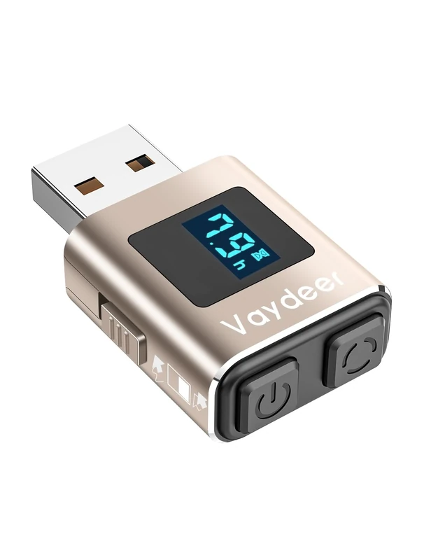 Vaydeer Mouse Jiggler, Metal Mouse Mover with 2 Natural and Random Tracks, USB Mouse Wiggler with Timer, Type-C Jiggler to Keep Devices Active-Gold