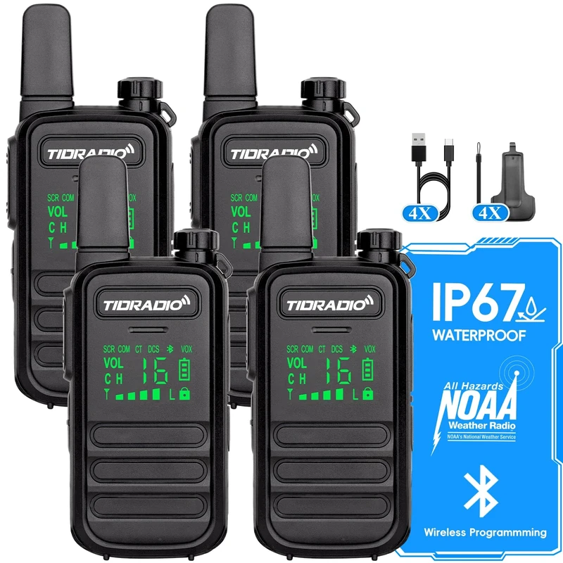 Walkie Talkies Waterproof IP67 TDRADIO TD-M11, Walkie Talkies for Adults Long Range with Wireless Programming Frequency Copy LED Display VOX 16CH Two Way Radio for Outdoor Activity,2 Way Radio-4Pack