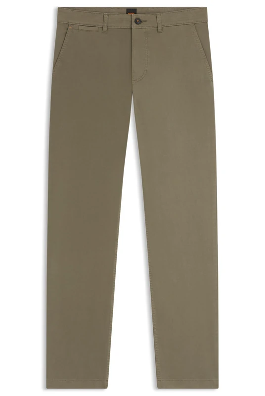 BOSS Mens Chino-Regular-1 Regular-fit Trousers in Stretch-Cotton Satin
