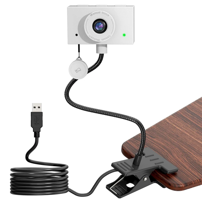 Danyesth Webcam for PC, Laptop Camera USB Webcam with Adjustable Gooseneck, Eye Contact 1080P Computer Camera for Presentation, Desktop Demo, Full-Body View, Video Call, Zoom, Teams, Skype (White)