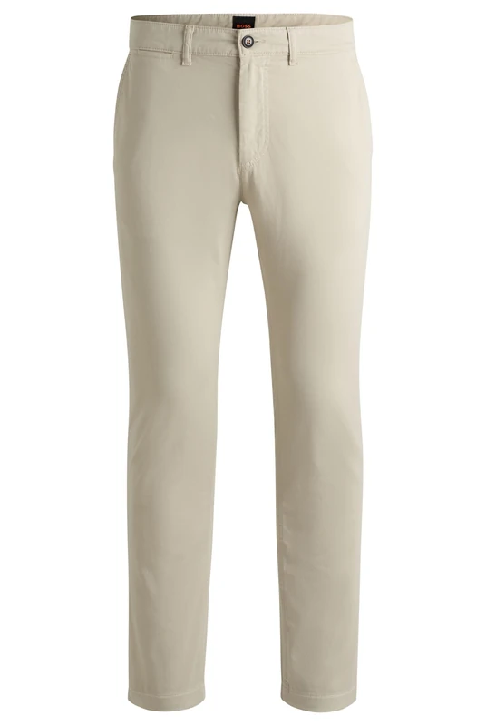 BOSS Mens Chino-Regular-1 Regular-fit Trousers in Stretch-Cotton Satin
