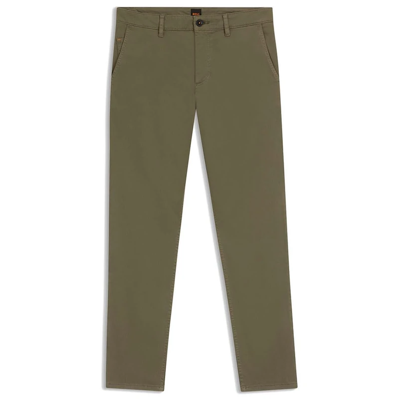 BOSS Men's Tapered Fit Chino Made of Elastic Cotton Satin, 342open Green, 33 W/34 L