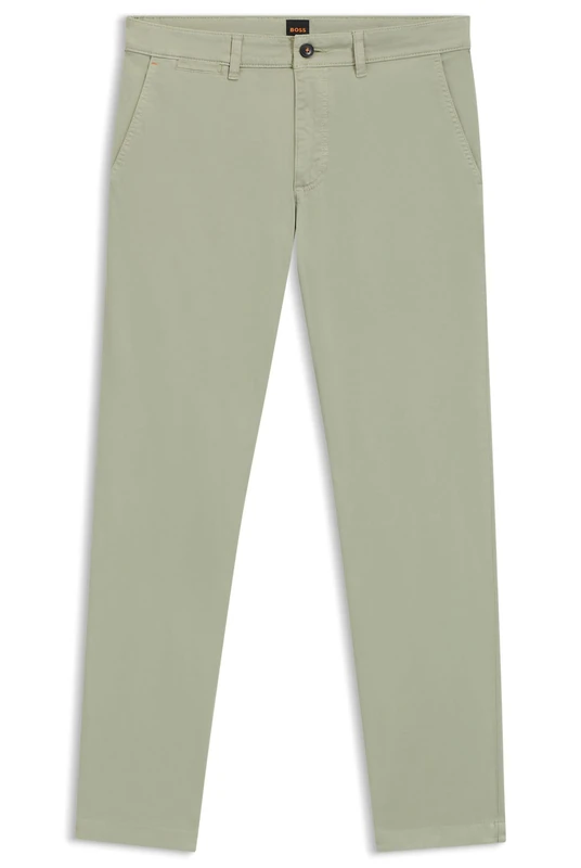 BOSS Mens Chino-Regular-1 Regular-fit Trousers in Stretch-Cotton Satin