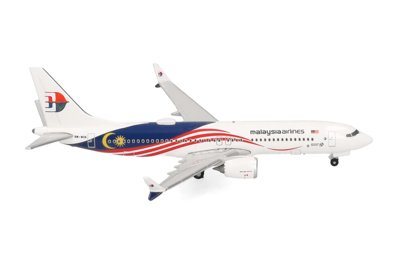herpa 537780 Malaysia Airlines Boeing 737 Max 8-9M-MVA 1:500 Scale Miniature Collectible Model without Base Metal Miniature Model White Red Blue Yellow