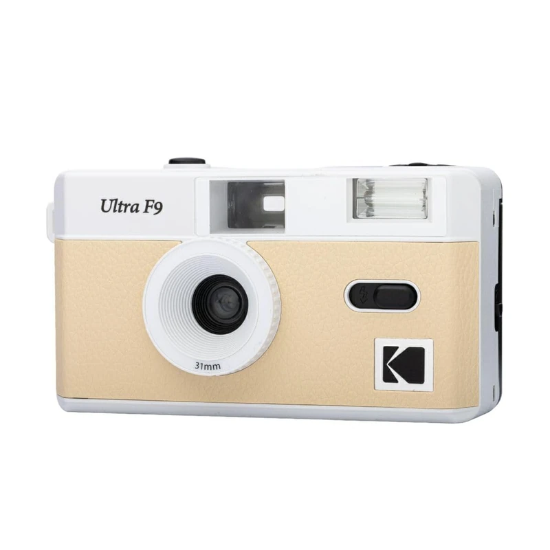 KODAK Ultra F9-35mm Reusable Argentic Camera, 31mm F/9 Fixed Lens, Built-in Flash, Easy Charging, Manual Rewinding, Ideal for Indoor Use - Beige