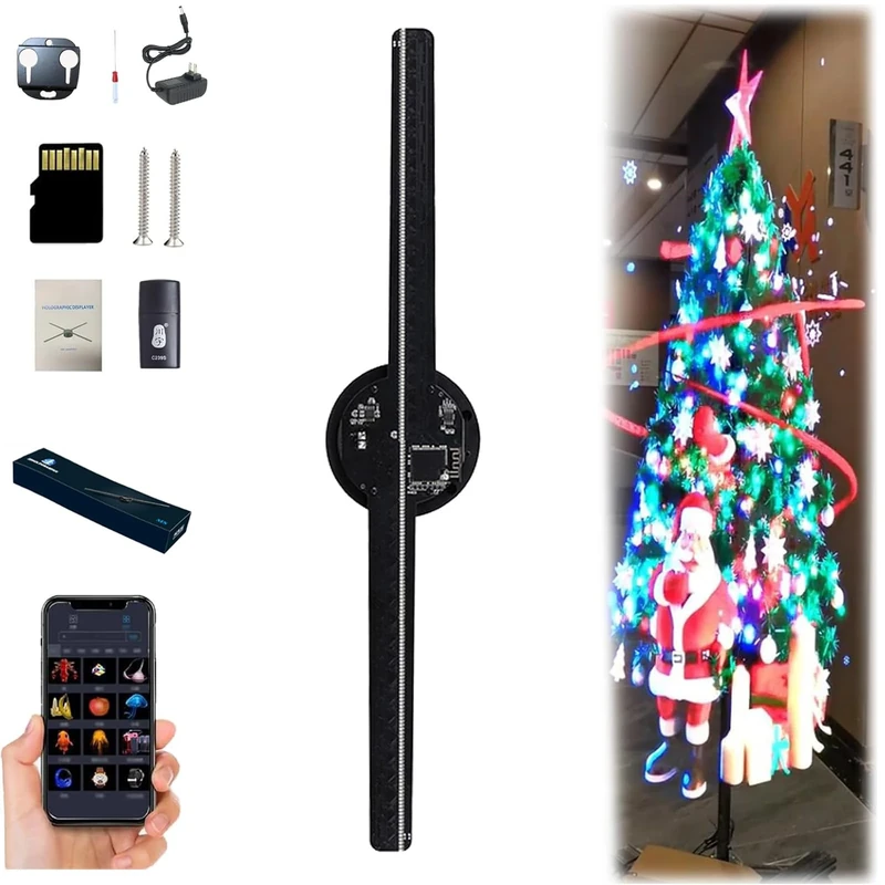 3D Hologram LED Fan Projector,3D Hologram Christmas Tree, Hologram Projector Fan with Remote Control+Bluetooth+WiFi, for Shop, Bar, Christmas Halloween Party Display (1 Pc)