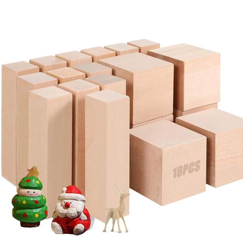 18 Basswood Carving Blocks, Smooth Surface Whittling Wood Set for DIY Carving, Shaping, Creative Whittling