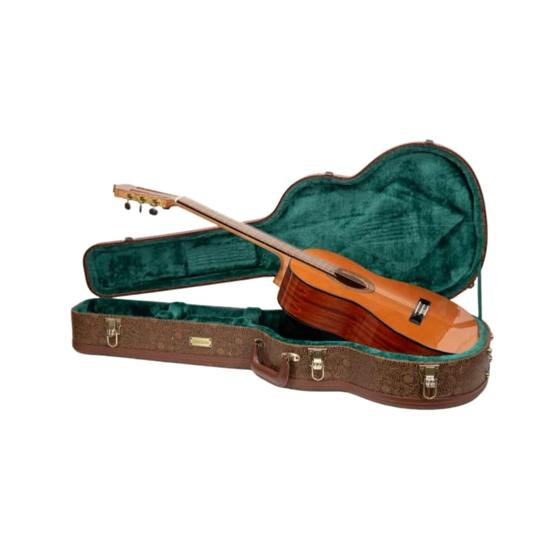 Crossrock Designer Series Classical Guitar Case for 4/4 Nylon-String | Blossom Brown Faux Leather, Forest Green Velvet Interior, Lock – Premium Wooden Hardshell -Blossom Brown (CRW530CBQ)