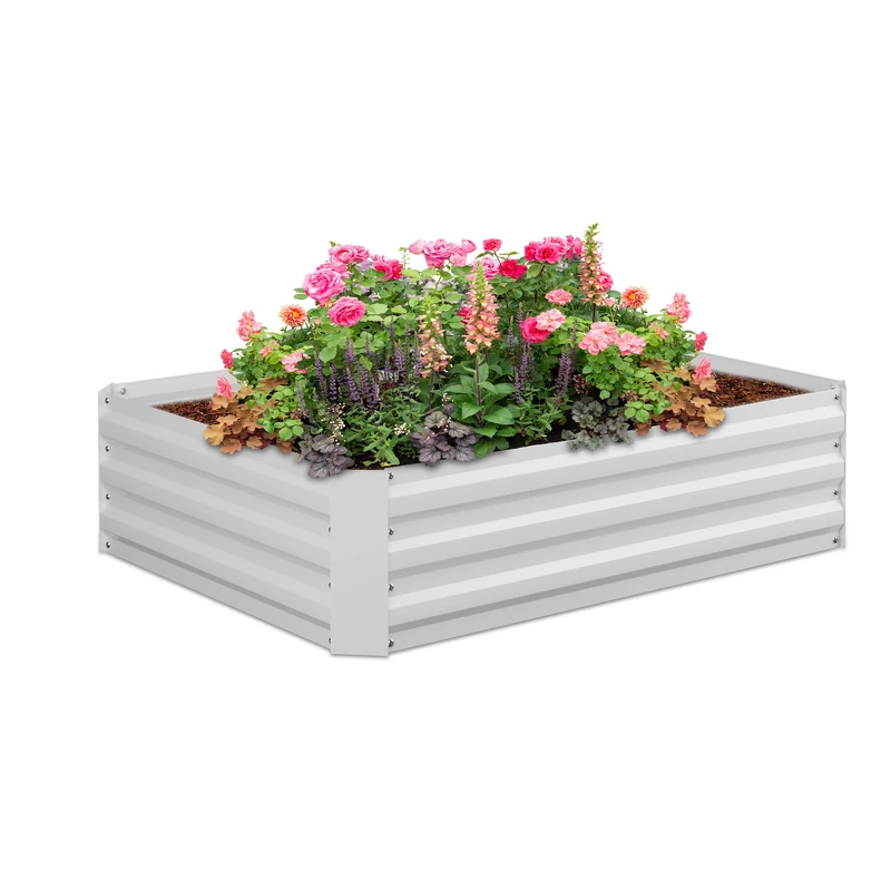 Relaxdays Raised Flowerbed, Metal, White, 30 x 120 x 90 cm