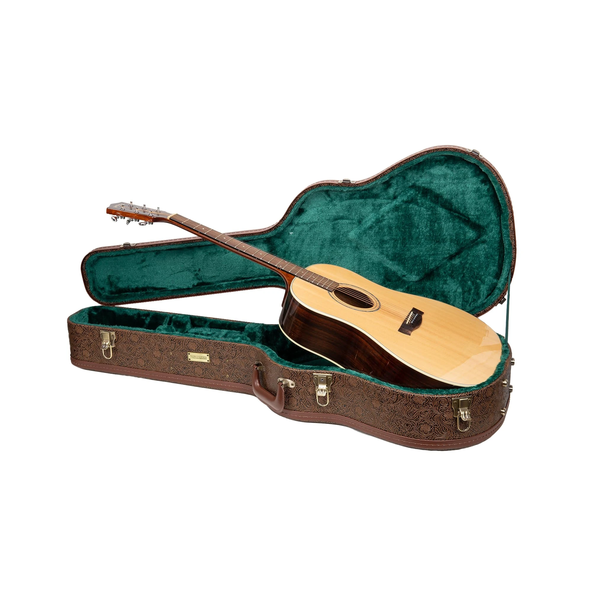 Crossrock Designer Series Dreadnought Guitar Case for Gibson J-45 / Martin D-Style | Faux Leather, Forest Green Velvet Interior, Lock – Premium Wooden Hardshell -Blossom Brown (CRW530DBQ)