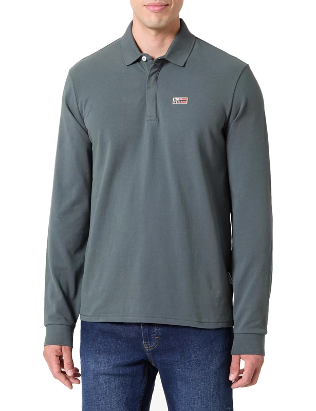 Napapijri Evan Long Sleeve Polo Shirt Dark Green