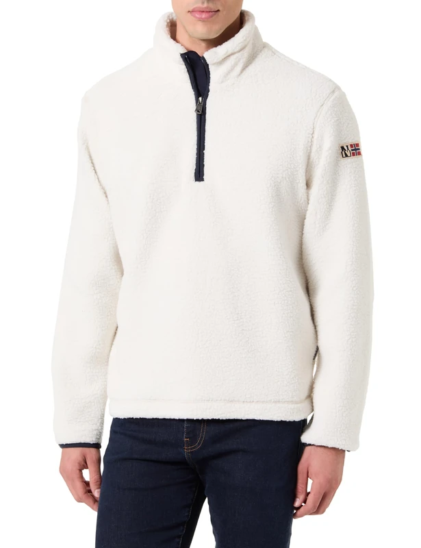 NAPAPIJRI Treser Men's Half-Zip Collar Fleece Sweatshirt, White, XL