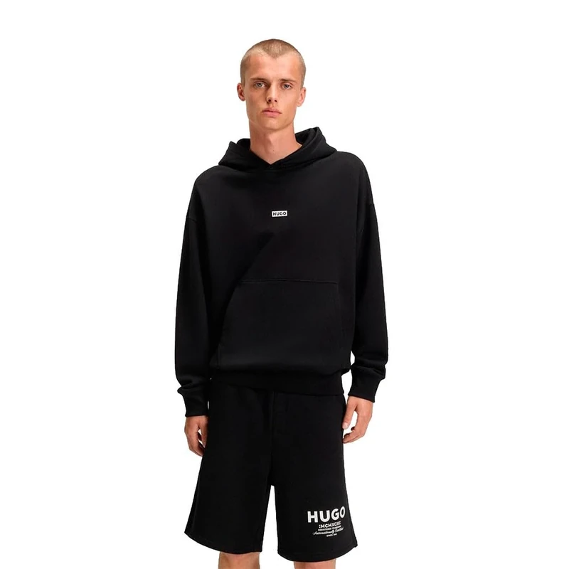 HUGO Mens Nazardo Cotton-terry loose-fit hoodie with logo details
