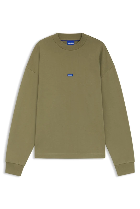 HUGO Mens Nedro Cotton-terry sweatshirt with blue logo patch