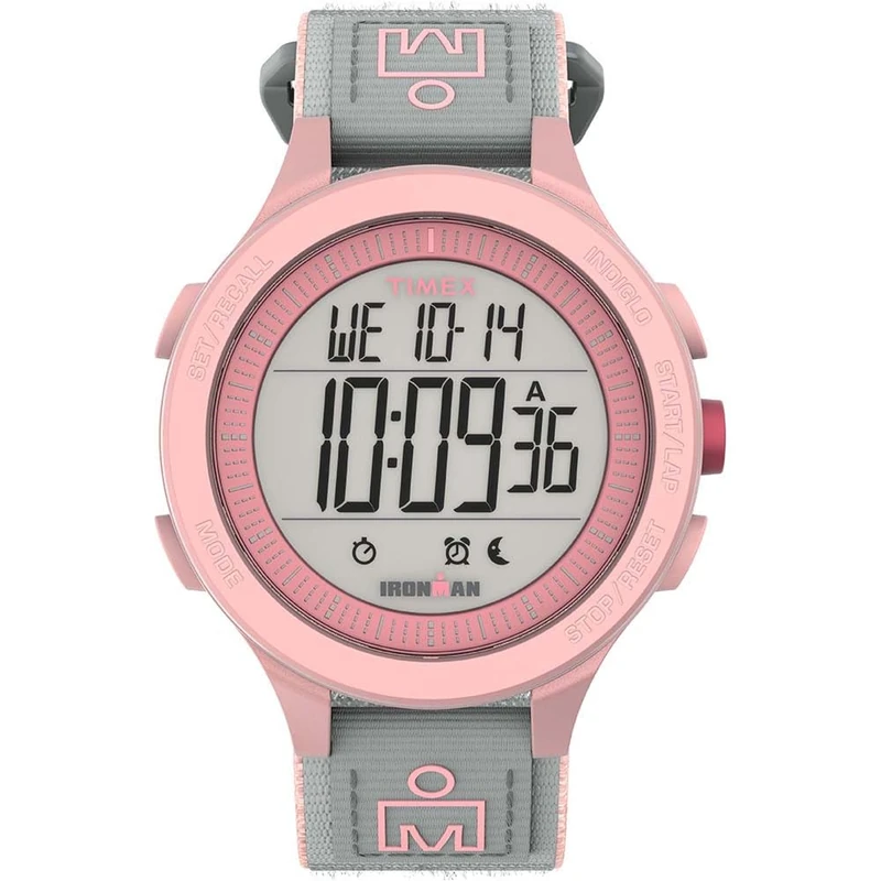 Timex Women's Ironman Training 42 mm Watch - Gray Elastic Fabric Fastwrap Digital Dial Pink Case TW5M64200