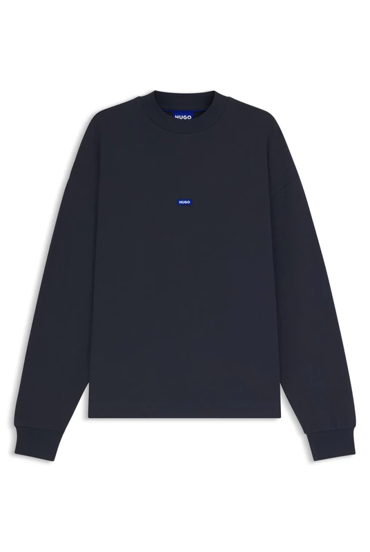 HUGO Mens Nedro Cotton-terry sweatshirt with blue logo patch