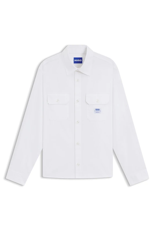 HUGO Mens Ekynone Logo-Label Shirt in Cotton Twill