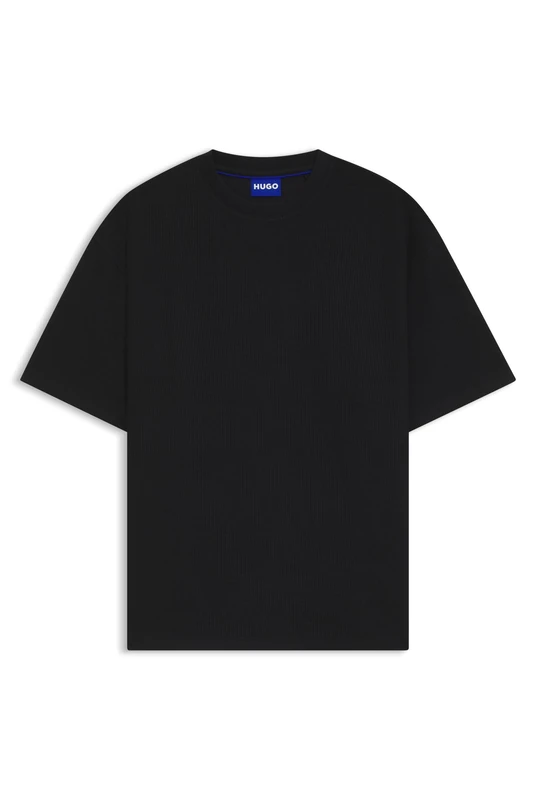 HUGO Mens Nuwaffle Cotton-Jersey T-Shirt with Blue Logo Patch