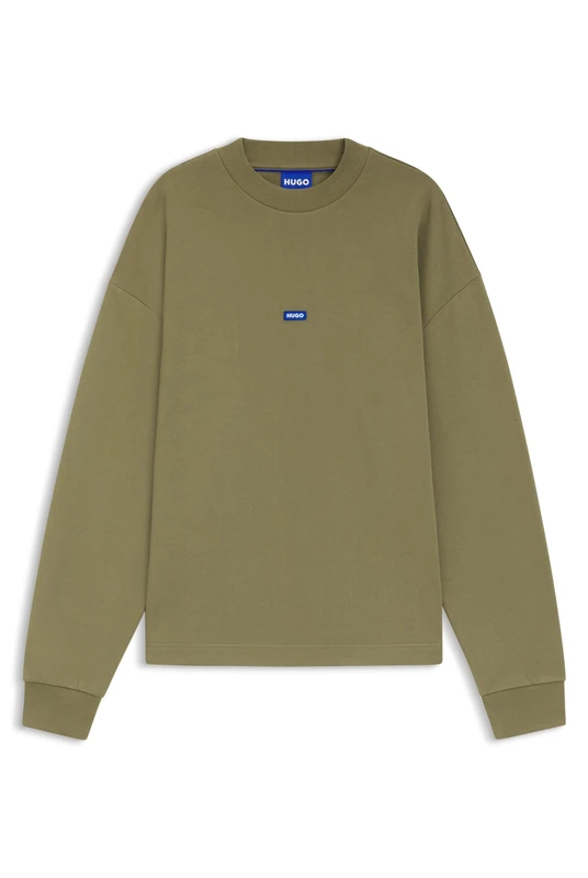 HUGO Mens Nedro Cotton-terry sweatshirt with blue logo patch