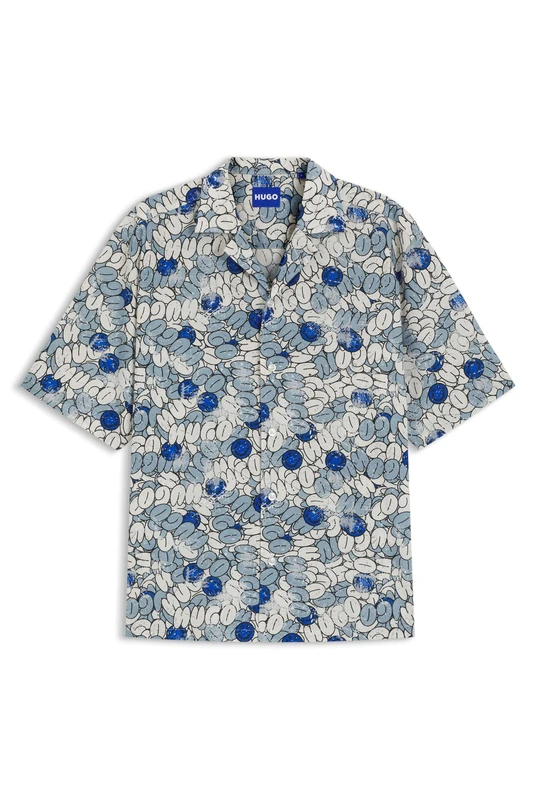 HUGO Mens Eligino Relaxed-fit Shirt in Printed Cotton poplin
