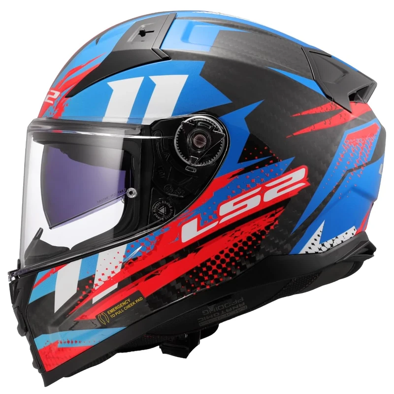 LS2 Full Face Motorcycle Helmet. FF811 Vector II Carbon. ECE 22.06. Tantic Gloss Red Blue. 3XL