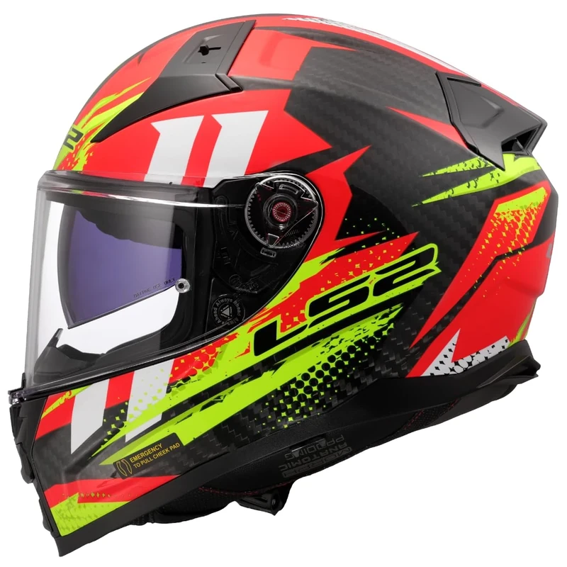 LS2 Full Face Motorcycle Helmet. FF811 Vector II Carbon. ECE 22.06. Tantic Gloss Red Red H-V Yellow. XL