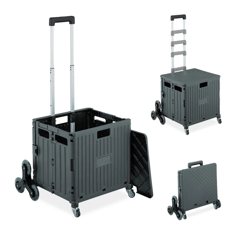 Relaxdays Shopping Trolley, Iron, Grey, 99 x 53 x 50 cm