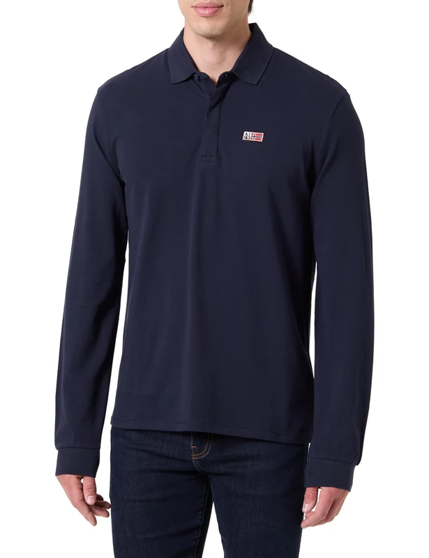Napapijri Evan Long Sleeve Polo Shirt Navy Blue