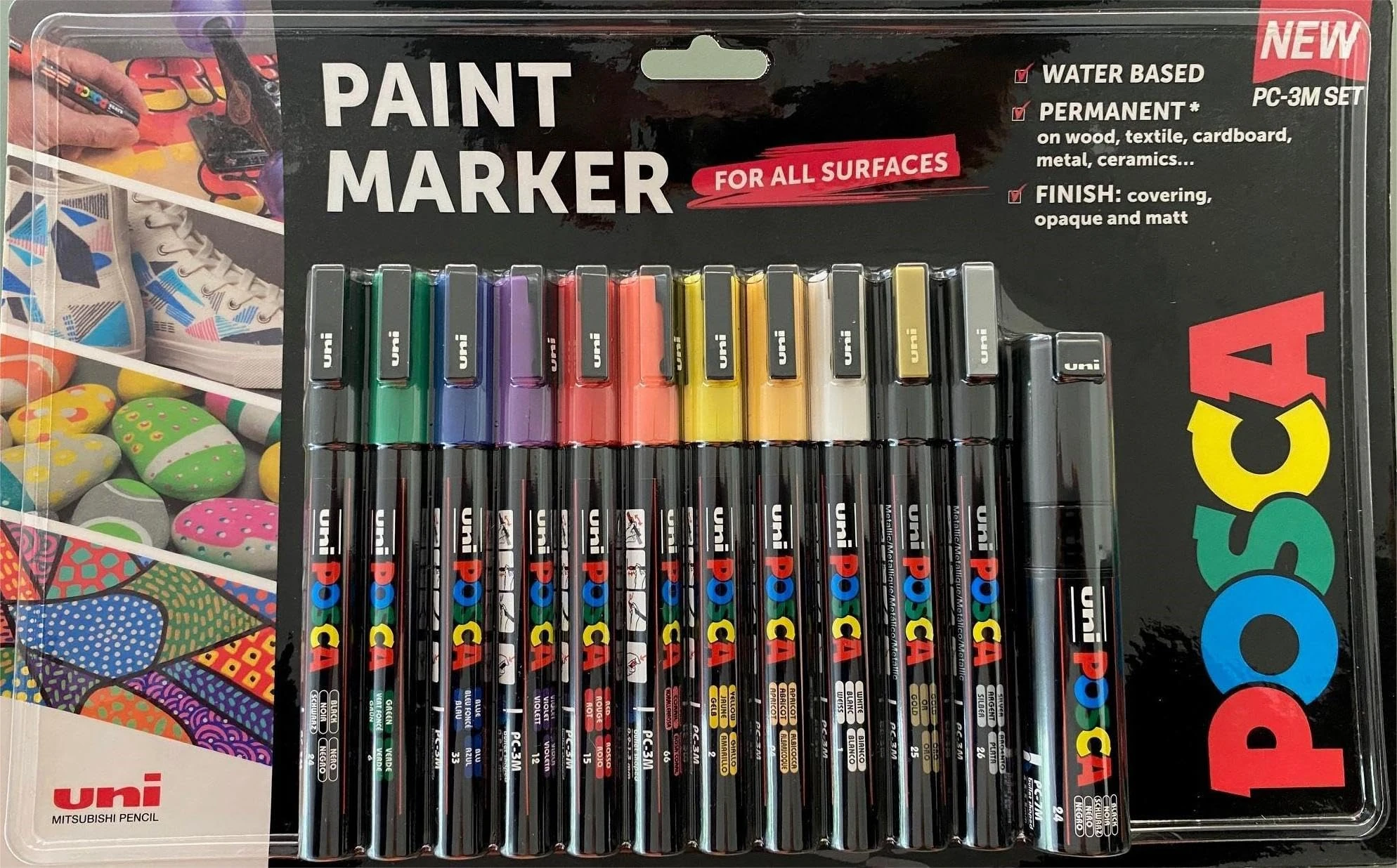 Posca - Standard PC-3M Acrylic Paint Pens (12pc), Multi Surface Markers for Windows, Glass, Graffiti, Fabric, Rock Painting, Canvas, Wood, Metal, Fabric, Colouring, Arts & Crafts
