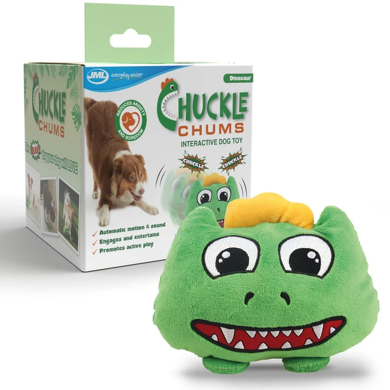 JML Chuckle Chums - Interactive Dog Toys with Motion Activated Sounds and Movements, Enrichment Toy, Boredom Relief, Durable Machine Washable Pet Companion, Fun Dog Birthday Present, Dinosaur - Image 1