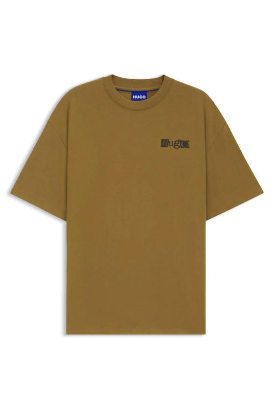 HUGO Mens Nilte Cotton-Jersey T-Shirt with Puff-Print Logo