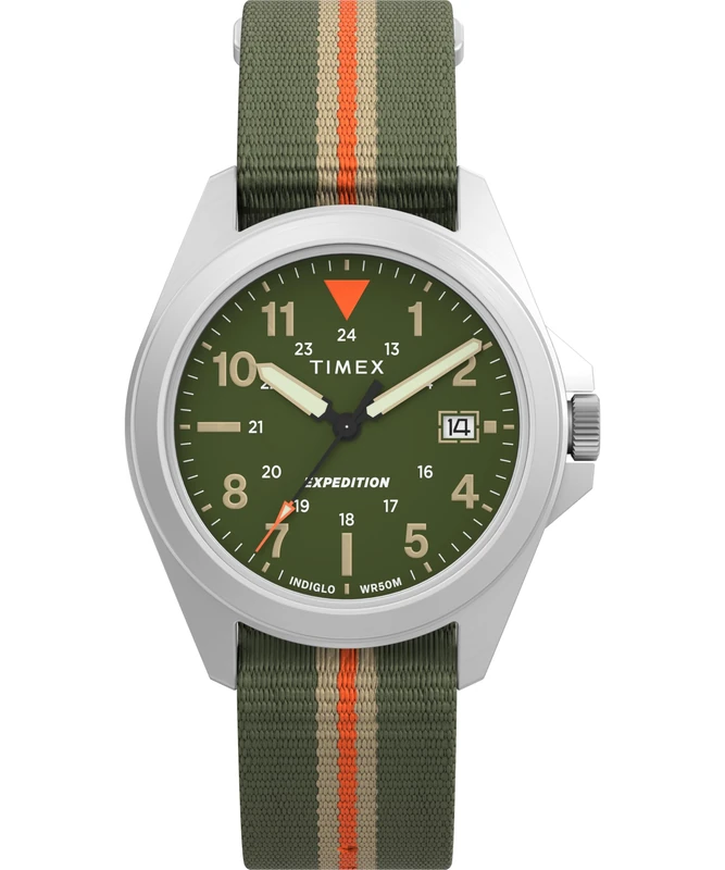 Timex Unisex Expedition® 36 mm Watch, Green Dial Silver-Tone Case, Green Fabric Slip-Thru Strap TW4B32400